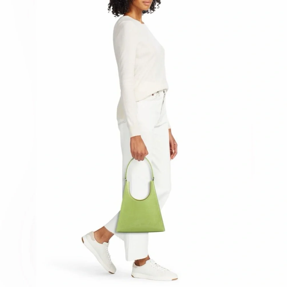 🔥🔥🔥NEW Staud Rey Green Croc Embossed Leather Shoulder Bag - Picture 3 of 14